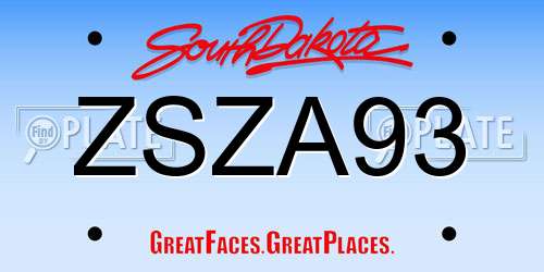 ZSZA93 South Dakota License Plate