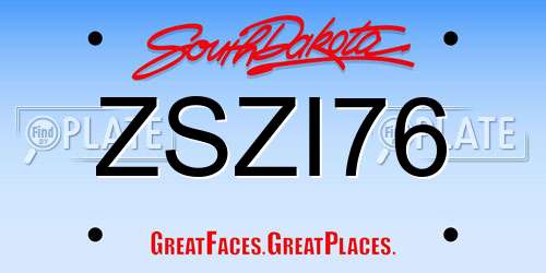 ZSZI76 South Dakota License Plate
