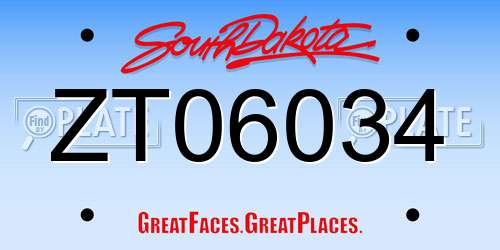 ZT06034 South Dakota License Plate