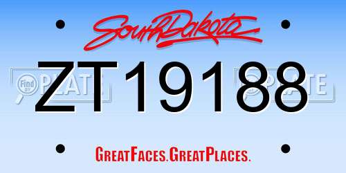 ZT19188 South Dakota License Plate