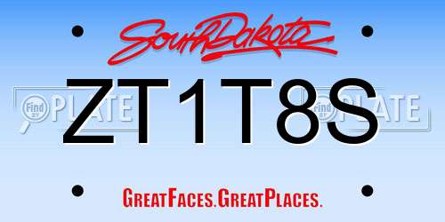 ZT1T8S South Dakota License Plate