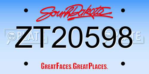 ZT20598 South Dakota License Plate