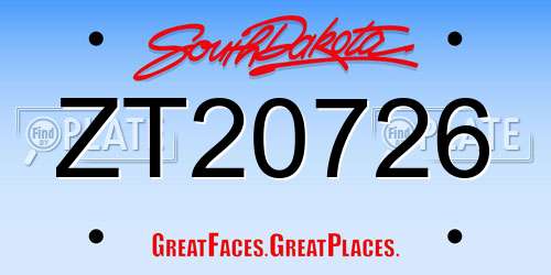 ZT20726 South Dakota License Plate
