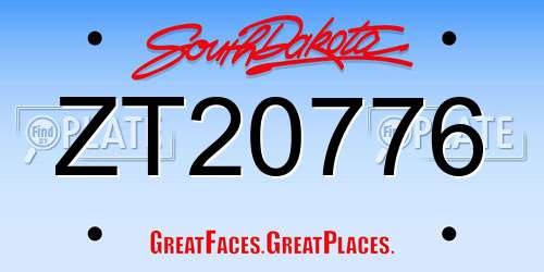 ZT20776 South Dakota License Plate
