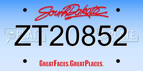 ZT20852 South Dakota License Plate