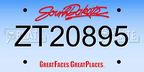 ZT20895 South Dakota License Plate