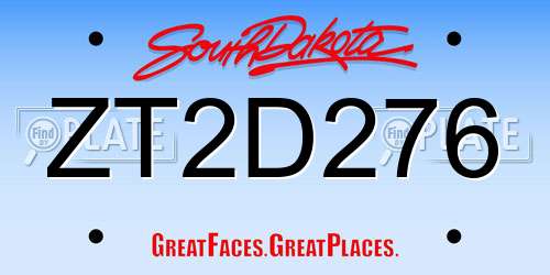 ZT2D276 South Dakota License Plate