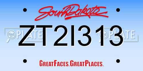 ZT2I313 South Dakota License Plate