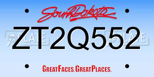 ZT2Q552 South Dakota License Plate
