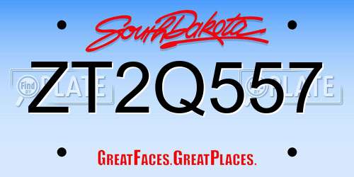 ZT2Q557 South Dakota License Plate