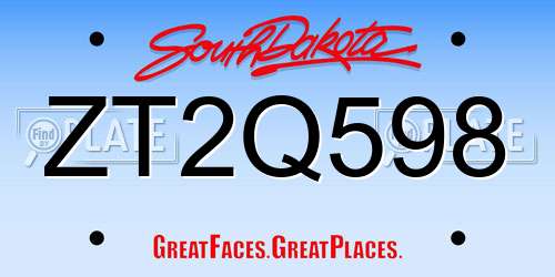 ZT2Q598 South Dakota License Plate