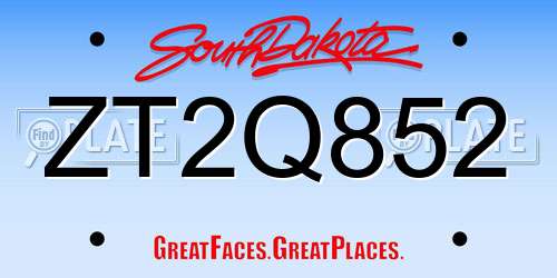 ZT2Q852 South Dakota License Plate