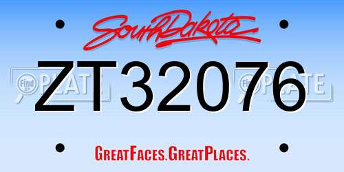 ZT32076 South Dakota License Plate