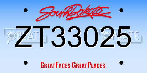 ZT33025 South Dakota License Plate