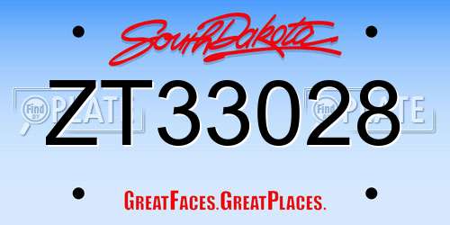 ZT33028 South Dakota License Plate