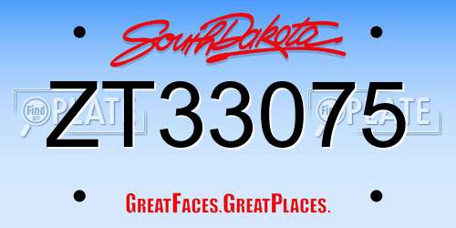 ZT33075 South Dakota License Plate