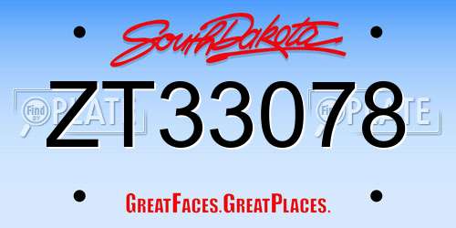 ZT33078 South Dakota License Plate