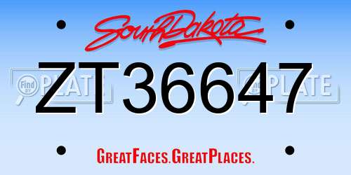 ZT36647 South Dakota License Plate