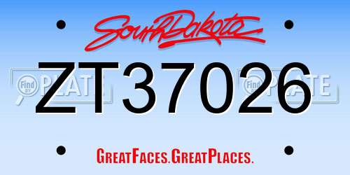 ZT37026 South Dakota License Plate
