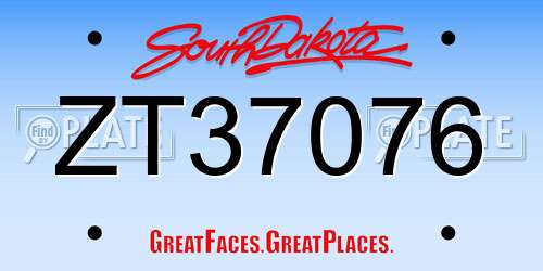 ZT37076 South Dakota License Plate