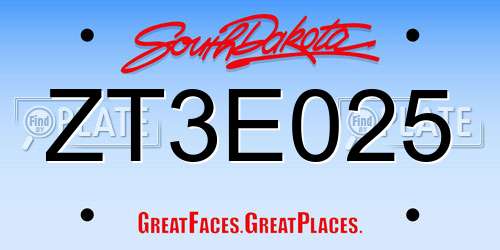 ZT3E025 South Dakota License Plate