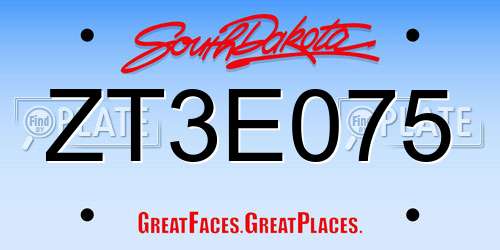 ZT3E075 South Dakota License Plate