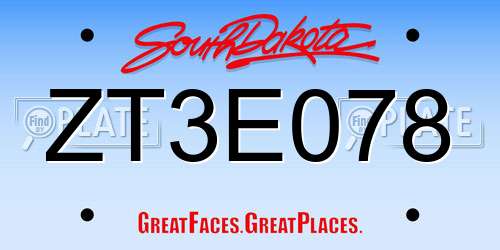 ZT3E078 South Dakota License Plate