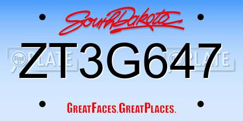 ZT3G647 South Dakota License Plate
