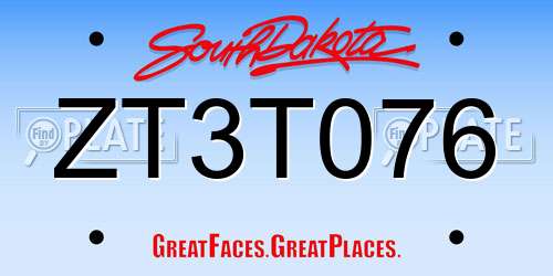 ZT3T076 South Dakota License Plate