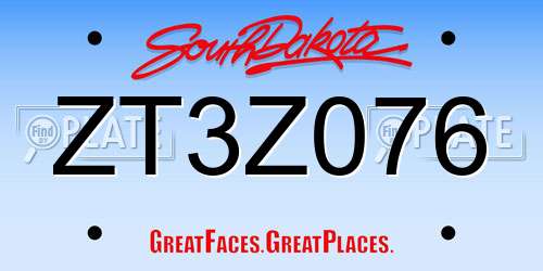 ZT3Z076 South Dakota License Plate