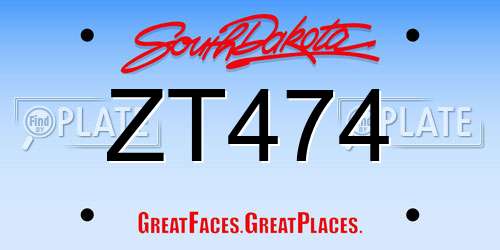 ZT474 South Dakota License Plate