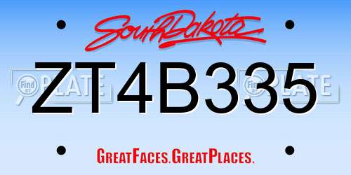 ZT4B335 South Dakota License Plate