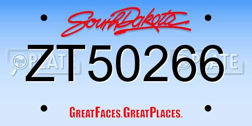ZT50266 South Dakota License Plate