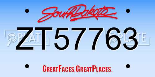 ZT57763 South Dakota License Plate