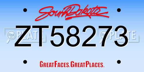 ZT58273 South Dakota License Plate