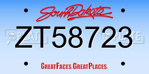 ZT58723 South Dakota License Plate