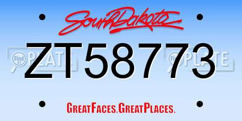 ZT58773 South Dakota License Plate