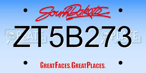 ZT5B273 South Dakota License Plate