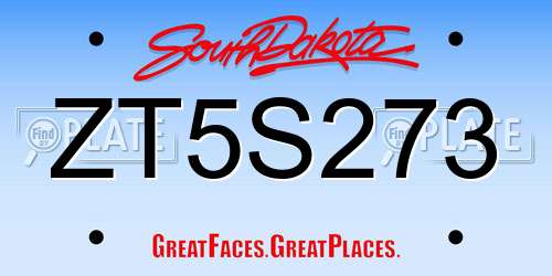 ZT5S273 South Dakota License Plate