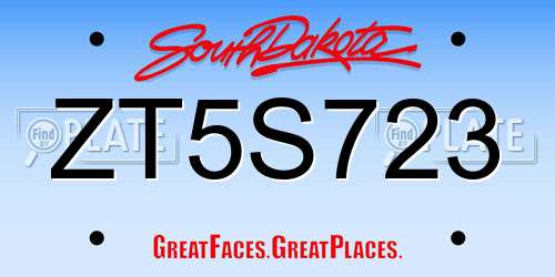 ZT5S723 South Dakota License Plate