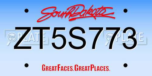 ZT5S773 South Dakota License Plate