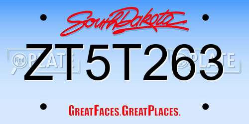 ZT5T263 South Dakota License Plate