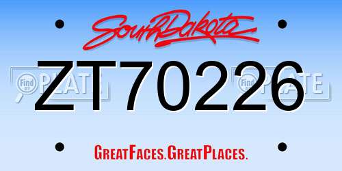 ZT70226 South Dakota License Plate