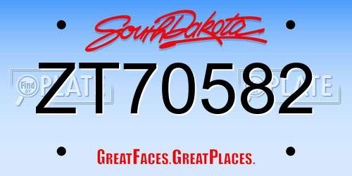 ZT70582 South Dakota License Plate