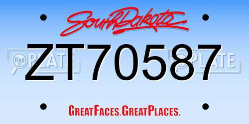 ZT70587 South Dakota License Plate