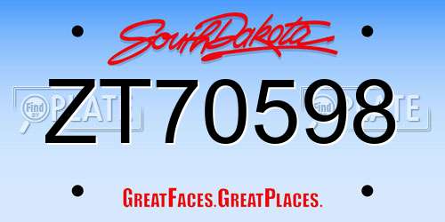ZT70598 South Dakota License Plate