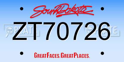 ZT70726 South Dakota License Plate