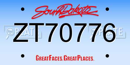 ZT70776 South Dakota License Plate