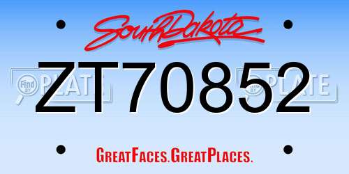 ZT70852 South Dakota License Plate