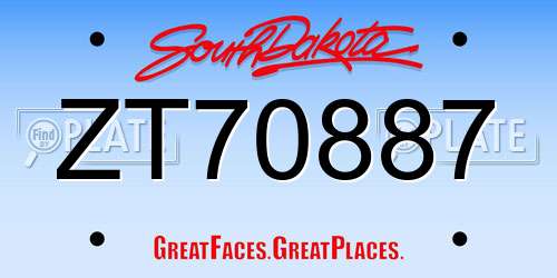 ZT70887 South Dakota License Plate